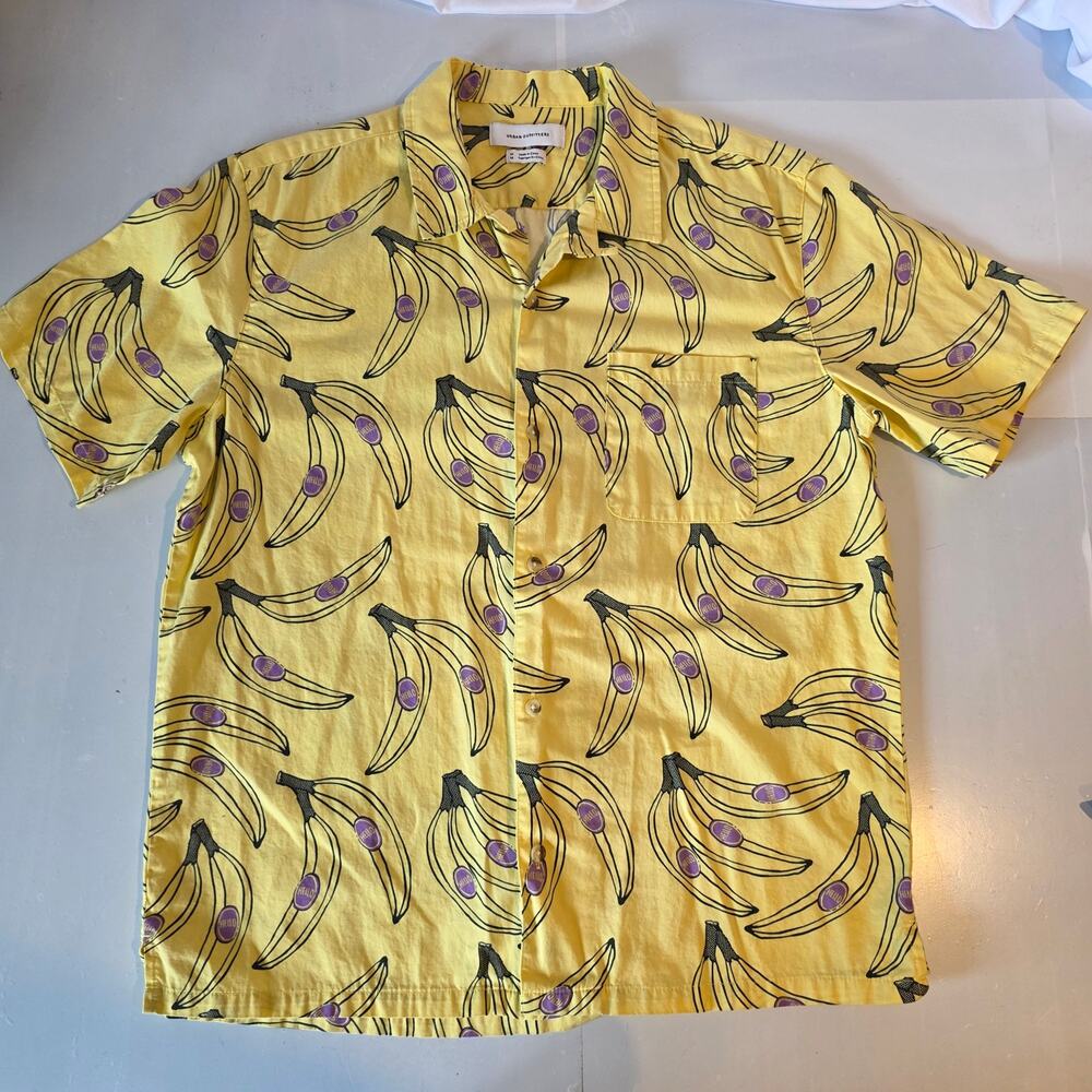 Urban Outfitters Banana Print Shirt Yellow Short Sleeve Button Up Men's Size M